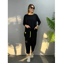 Kadın Iki Iplik Viskon Pamuk Kumaş Arma Detaylı Ikili Takım