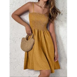 Kadın Ip Askılı Gipeli Desenli Kısa Süprem Elbise