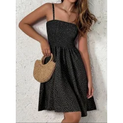 Kadın Ip Askılı Gipeli Desenli Kısa Süprem Elbise