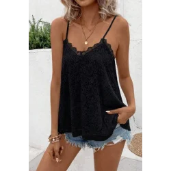 Kadın Ip Askılı V Dantel Yakalı Dantel Bluz