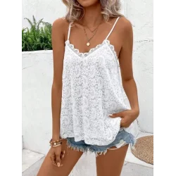 Kadın Ip Askılı V Dantel Yakalı Dantel Bluz