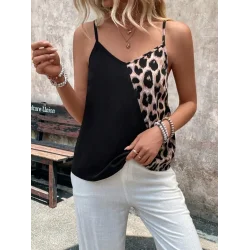 Kadın Ip Askılı V Yakalı Leopar Desenli Viskon Bluz