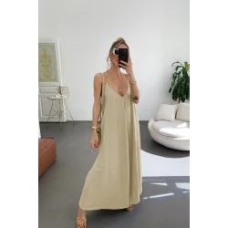 Kadın Ip Askılı V Yakalı Uzun Aerobin Elbise