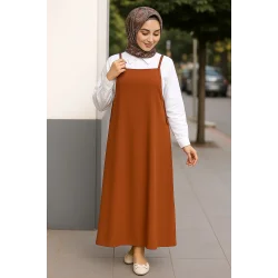 Kadın Kahverengi Basic Ayarlanabilir Askılı Jile Elbise – Şık, Rahat ve 4 Mevsim Kullanıma Uygun