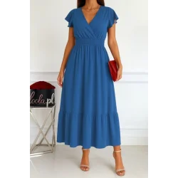 Kadın Kısa Kelebek Kollu Kruvaze Yakalı Beli Lastikli Aerobin Elbise