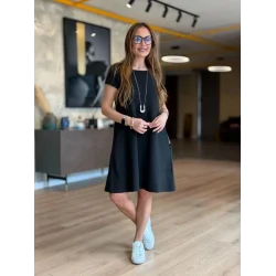 Kadın Kısa Kollu Bisiklet Yaka Cepli Viskon Iki Iplik Elbise