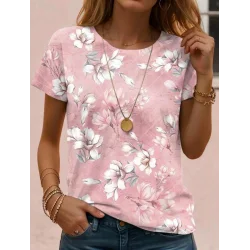 Kadın Kısa Kollu Bisiklet Yaka çiçek Desenli Viskon Bluz