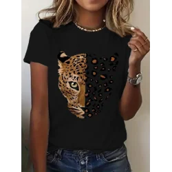 Kadın Kısa Kollu Bisiklet Yaka Desenli Viskon Bluz