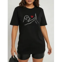 Kadın Kısa Kollu Bisiklet Yaka Köpek Baskılı Viskon Bluz