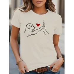 Kadın Kısa Kollu Bisiklet Yaka Köpek Baskılı Viskon Bluz