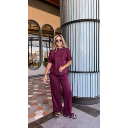 Kadın Kısa Kollu Bisiklet Yaka Omuzdan Düğmeli Viskon Iki Iplik Kısa Bluz Ve Pantolon Ikili Takım