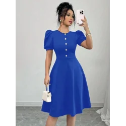 Kadın Kısa Kollu Bisiklet Yaka önden Düğmeli Ithal Krep Elbise