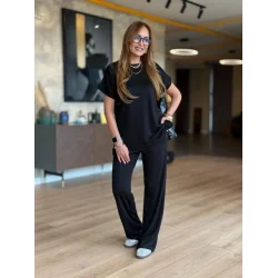 Kadın Kısa Kollu Bisiklet Yaka Viskon Iki Iplik Bluz Ve Pantolon Ikili Takım