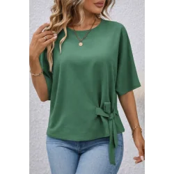 Kadın Kısa Kollu Bisiklet Yaka Yandan Bağcıklı Aerobin Bluz
