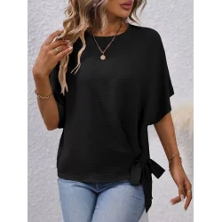 Kadın Kısa Kollu Bisiklet Yaka Yandan Bağcıklı Aerobin Bluz