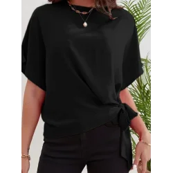 Kadın Kısa Kollu Bisiklet Yaka Yandan Bağlamalı Aerobin Bluz