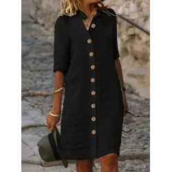 Kadın Kısa Kollu Hakim Yaka önden Düğmeli Kısa Müslim Elbise