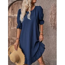 Kadın Kısa Kollu Kol Ve Eteği Volanlı Bisiklet Yaka Aerobin Elbise