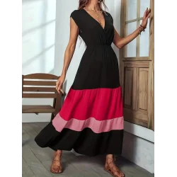 Kadın Kısa Kollu Kruvaze Yakalı çok Renkli Aerobin Elbise