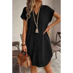 Kadın Kısa Kollu önden Düğmeli Ithal Keten Elbise