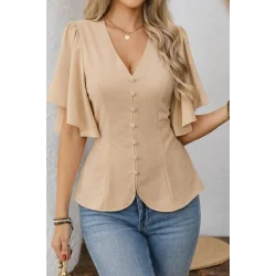 Kadın Kısa Kollu önden Düğmeli Ithal Krep Bluz