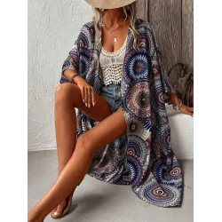 Kadın Kısa Kollu önü Açık Belden Kuşaklı Uzun Kimono