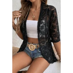 Kadın Kısa Kollu önü Açık Dantelli Ceket