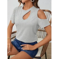 Kadın Kısa Kollu Tek Omuzu Açık Damla Detaylı Viskon Bluz