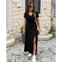 Kadın Kısa Kollu V Yaka Maxi Boy Elbise 124 Cm