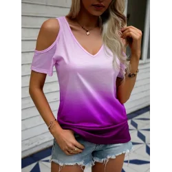 Kadın Kısa Kollu V Yakalı Iki Omuzu Açık Baskılı Süprem Bluz