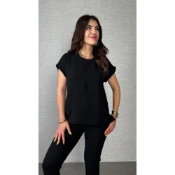 Kadın Kısa Kollu Yuvarlak Yaka Aerobin Bluz Ve Pantolon Ikili Takım