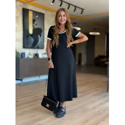 Kadın Kısa Kollu Yuvarlak Yaka Yandan Yırtmaçlı Midi Viskon Elbise