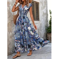 Kadın Kısa Yarasa Kanat Kollu V Yakalı Beli Büzgülü Süprem Elbise