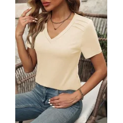 Kadın Kollu V Yakalı Omuzlarda çizgi Detaylı Viskon Bluz