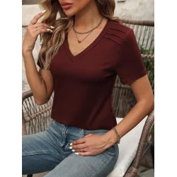 Kadın Kollu V Yakalı Omuzlarda çizgi Detaylı Viskon Bluz