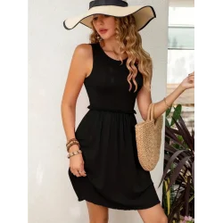 Kadın Kolsuz Bel Lastik Ve Büzgü Detay Viskon Mini Elbise