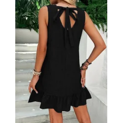 Kadın Kolsuz Bisiklet Yaka Fırfırlı Sofya Elbise