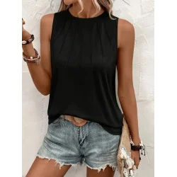 Kadın Kolsuz Bisiklet Yaka önden şerit Detaylı Viskon Bluz