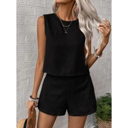 Kadın Kolsuz Bisiklet Yakalı Kısa Bluz Ve Short Ikili Takım