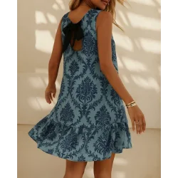 Kadın Kolsuz Sırttan Bağlamalı Fırfırlı Leopar Desenli Süprem Elbise