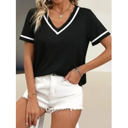 Kadın Kosa Kollu Ribanalı V Yaka Ve Kol Detaylı Viskon Bluz