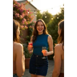 Kadın Mavi Kolsuz Balıkçı Yaka Basic Bluz