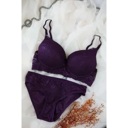 Kadın Mor Dolgulu Dantel Sütyen Ve Külot Takım – Modern, Konforlu ve Günlük Kombinlere Uygun