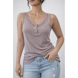 Kadın Omuz Askılı Dantel Güpür Detay Bluz