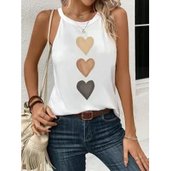 Kadın Omuzlardan Açık Boyundan Askılı Kalp Baskılı Viskon Bluz