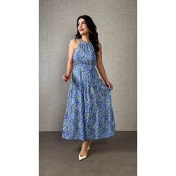 Kadın Omuzlardan Açık Boyundan Geçmeli Desenli Süprem Bluz