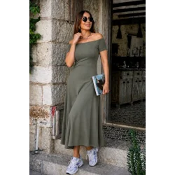 Kadın Omuzlardan Açık Lastikli Uzun Viskon Elbise