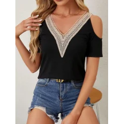 Kadın Omuzlardan Açık V Yakalı Viskon Bluz