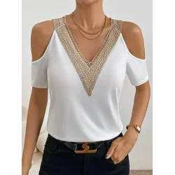 Kadın Omuzlardan Açık V Yakalı Viskon Bluz