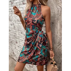 Kadın Omuzlardan Açık Yarı Balıkçı Yaka Yandan çapraz Bağlama Detaylı Süprem Kısa Elbise